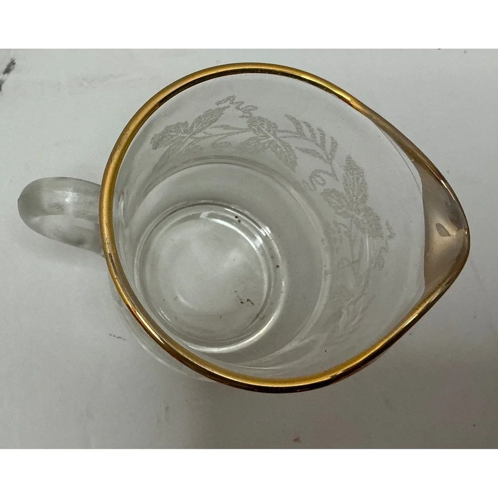 Bartlett Collins Vintage 4pc Table Set Sugar Creamer Salt Pepper Gold Trim Glass